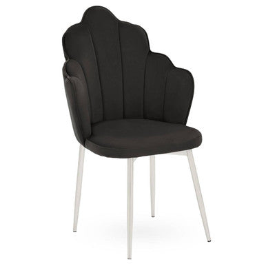 Tian Dining Chair | Black Velvet Scalloped Dining Chair with Chrome Legs