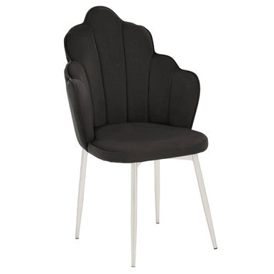 Tian Dining Chair | Black Velvet Scalloped Dining Chair with Chrome Legs