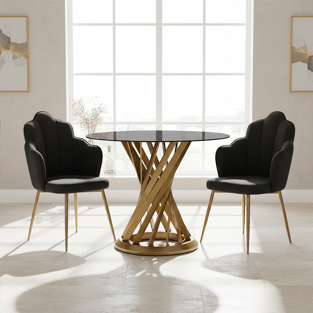 Tian Dining Chair | Black Velvet Scalloped Dining Chair