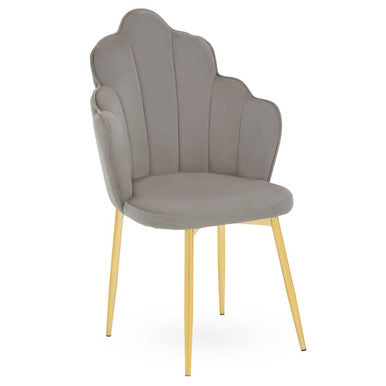 Tian Dining Chair | Grey Velvet Scalloped Dining Chair