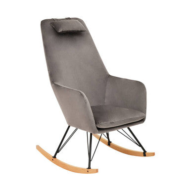 Stockholm Rocking Chair | Grey Velvet High Back Rocking Chair