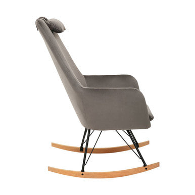 Stockholm Rocking Chair | Grey Velvet High Back Rocking Chair