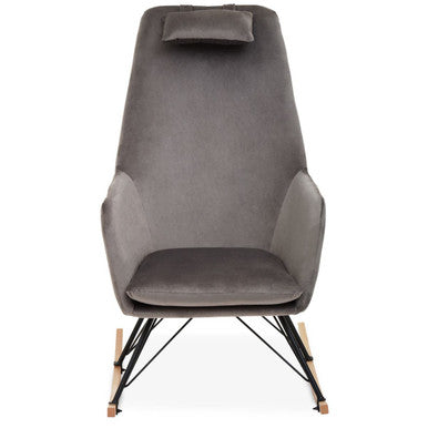 Stockholm Rocking Chair | Grey Velvet High Back Rocking Chair