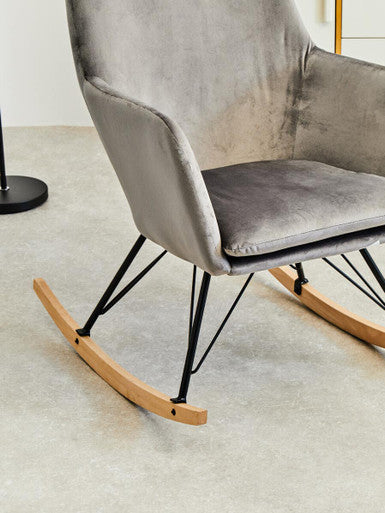 Stockholm Rocking Chair | Grey Velvet High Back Rocking Chair