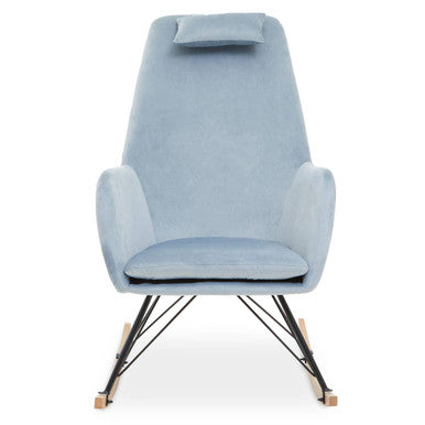 Stockholm Rocking Chair | Blue Velvet High Back Rocking Chair