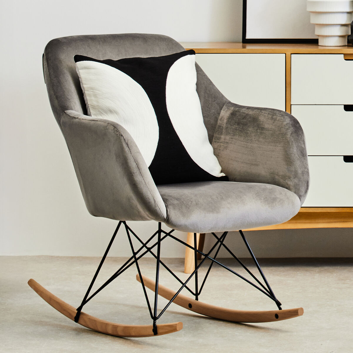 Stockholm Rocking Chair | Grey Velvet Rocking Chair