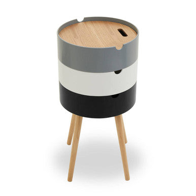 Viborg Storage Side Table | White and Grey Pine Wood and Veneer 3 Tier Storage Side Table