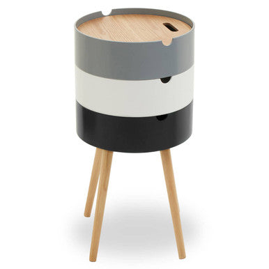 Viborg Storage Side Table | White and Grey Pine Wood and Veneer 3 Tier Storage Side Table