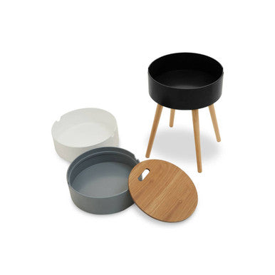 Viborg Storage Side Table | White and Grey Pine Wood and Veneer 3 Tier Storage Side Table