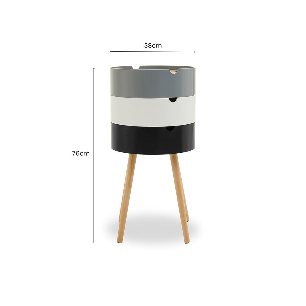 Viborg Storage Side Table | White and Grey Pine Wood and Veneer 3 Tier Storage Side Table