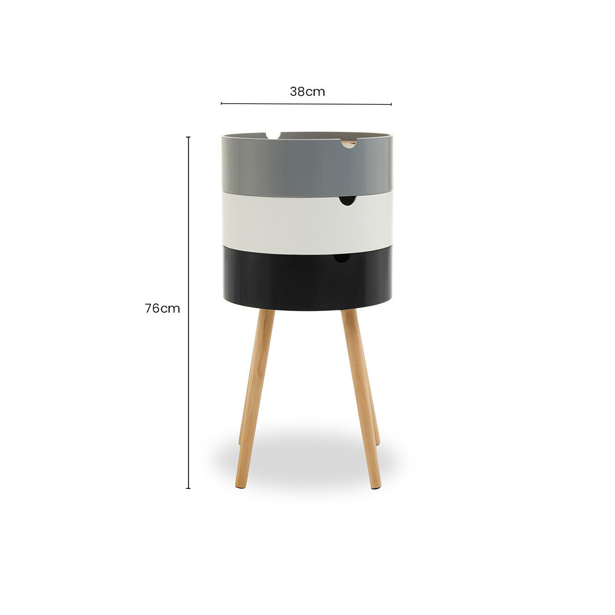 Viborg Storage Side Table | White and Grey Pine Wood and Veneer 3 Tier Storage Side Table