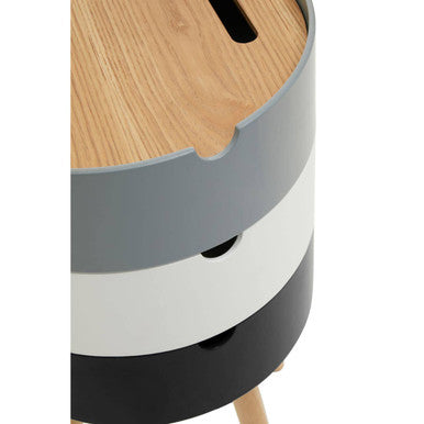 Viborg Storage Side Table | White and Grey Pine Wood and Veneer 3 Tier Storage Side Table