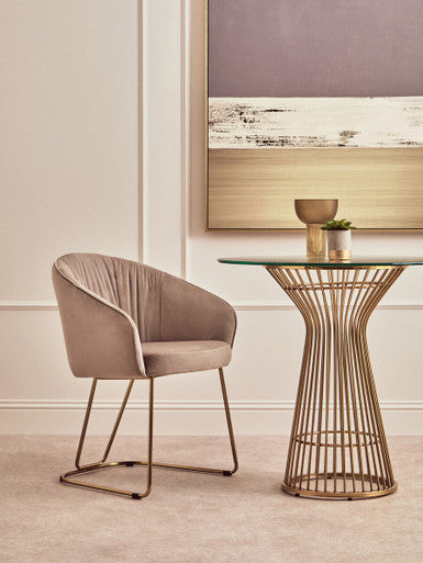 Veneto Dining Chair | Mink Velvet Curved Dining Chair with Brushed Gold Legs