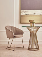 Veneto Dining Chair | Mink Velvet Curved Dining Chair with Brushed Gold Legs