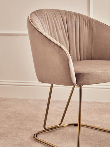Veneto Dining Chair | Mink Velvet Curved Dining Chair with Brushed Gold Legs