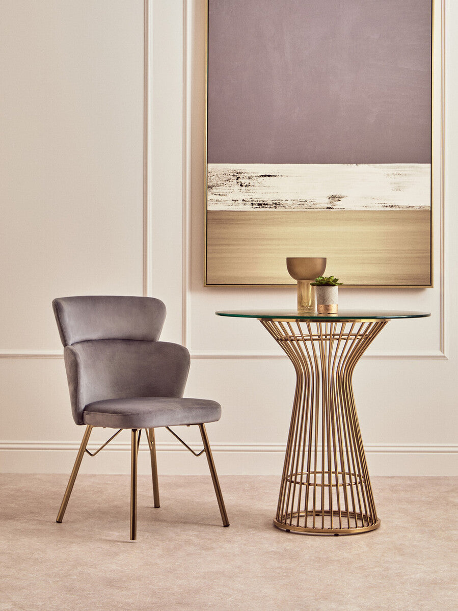 Veneto Dining Chair | Grey Velvet Chair with Brushed Gold Finish Legs