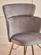 Veneto Dining Chair | Grey Velvet Chair with Brushed Gold Finish Legs