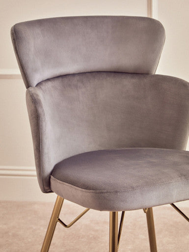 Veneto Dining Chair | Grey Velvet Chair with Brushed Gold Finish Legs