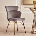 Veneto Dining Chair | Grey Velvet Chair with Brushed Gold Finish Legs