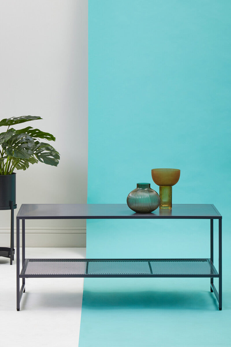 Acero Coffee Table | Grey Metal Coffee Table with Mesh Shelf