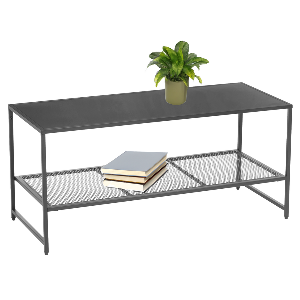 Acero Coffee Table | Grey Metal Coffee Table with Mesh Shelf