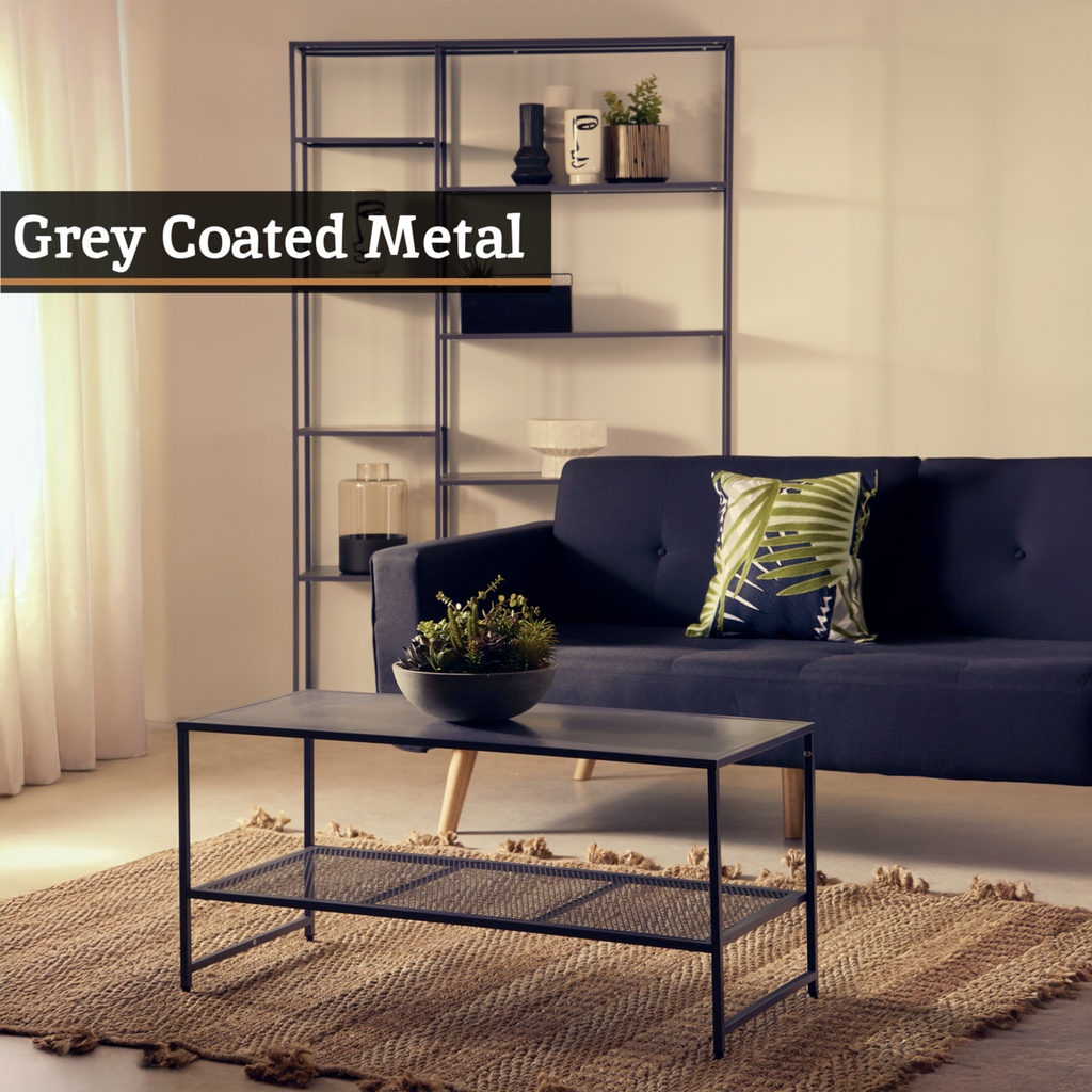 Acero Coffee Table | Grey Metal Coffee Table with Mesh Shelf