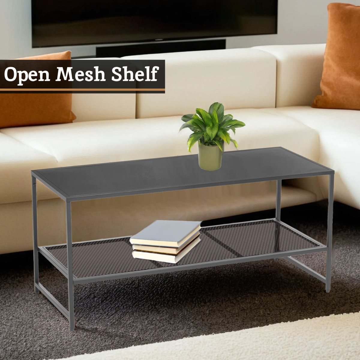 Acero Coffee Table | Grey Metal Coffee Table with Mesh Shelf