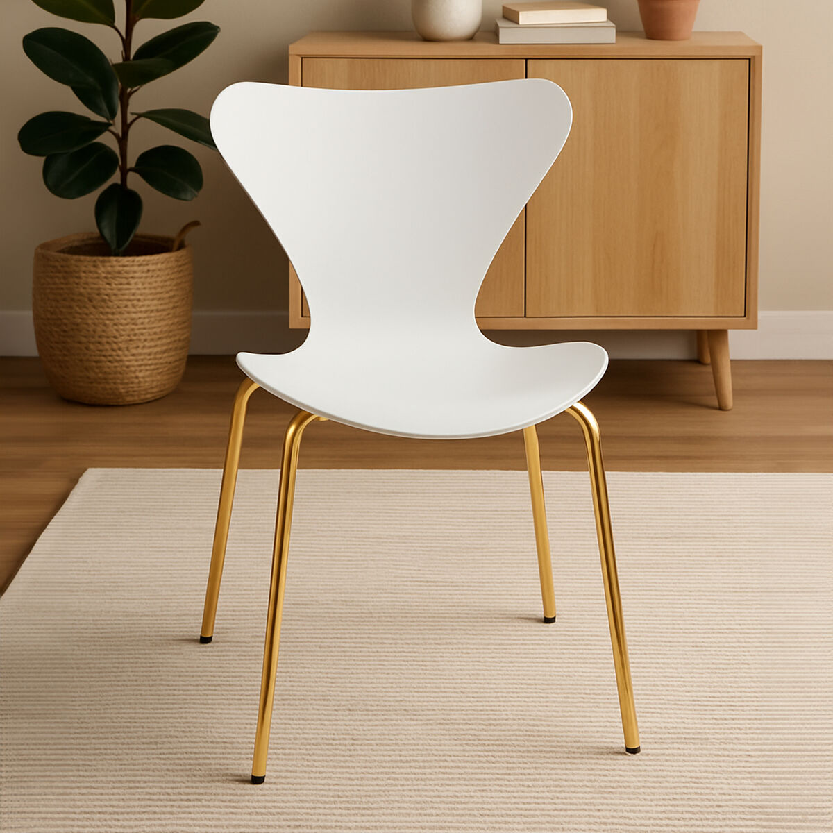 Laila Dining Chair | White Dining Chair with Gold Finish Legs