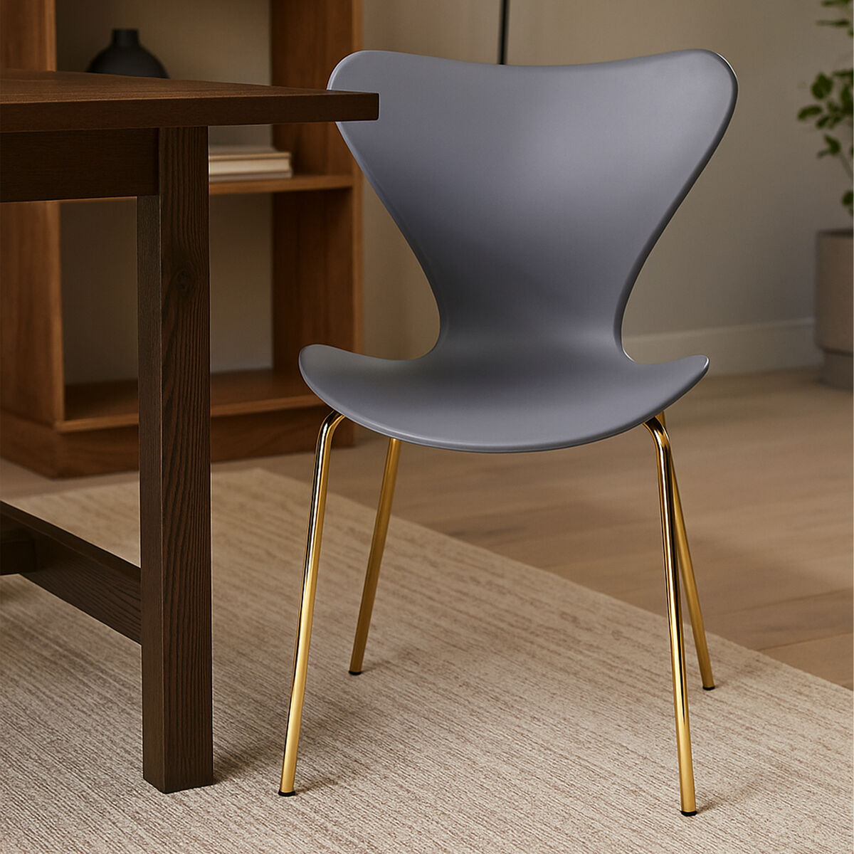 Laila Dining Chair | Grey Moulded Dining Chair with Gold Legs