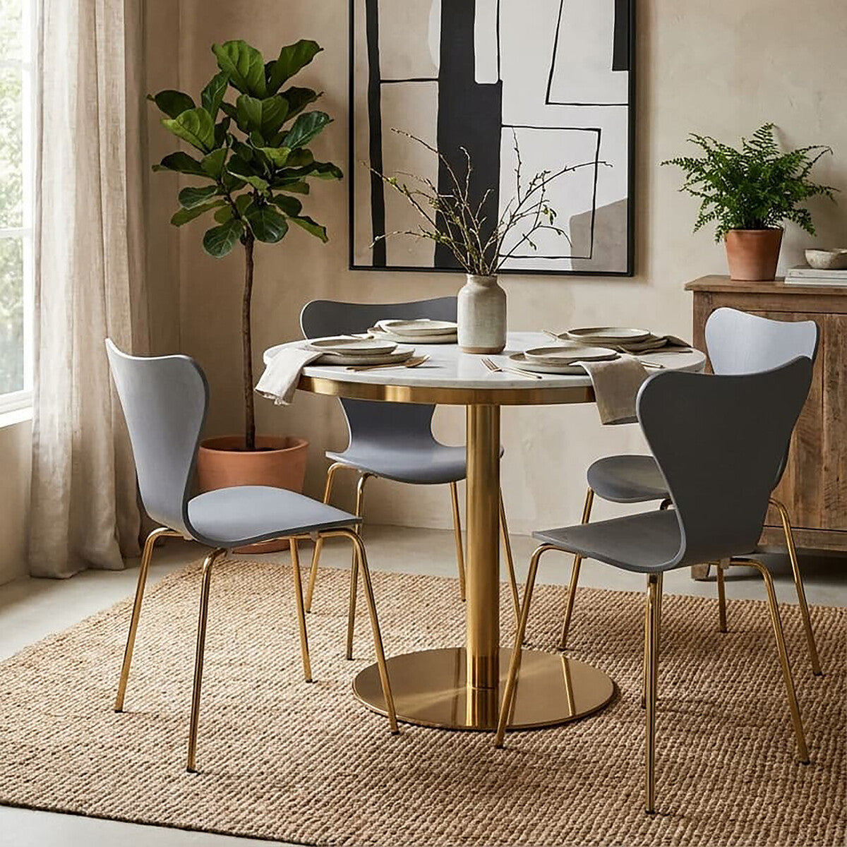 Laila Dining Chair | Grey Moulded Dining Chair with Gold Legs