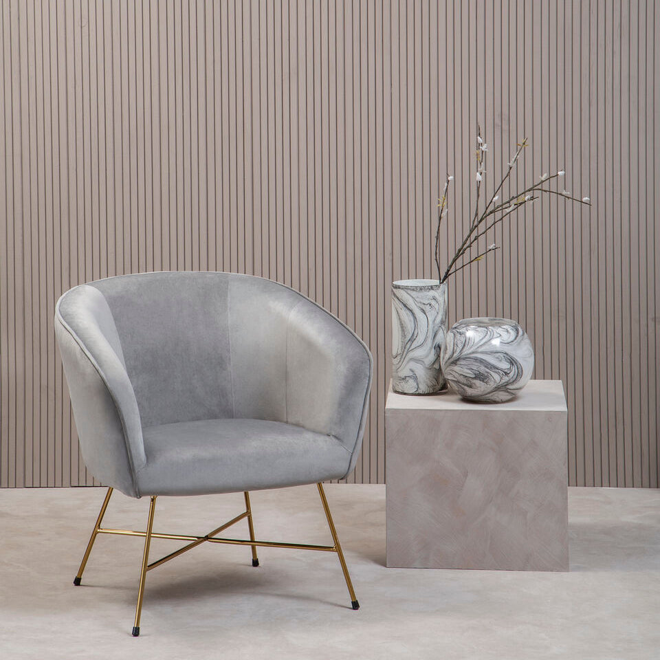 Stockholm Accent Chair | Grey Velvet Curved Accent Chair