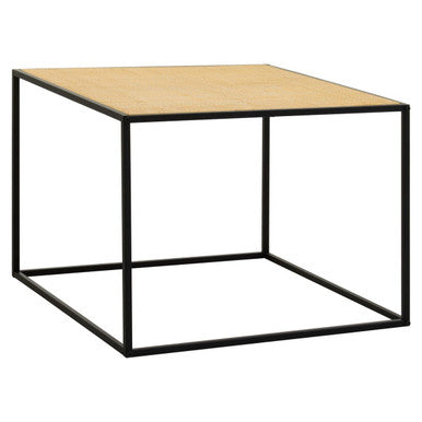 Depok Coffee Table | Natural Rattan and Black Finish Metal Square Coffee Table