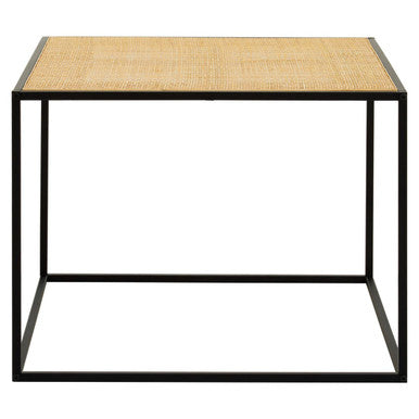 Depok Coffee Table | Natural Rattan and Black Finish Metal Square Coffee Table