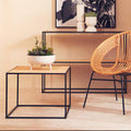 Depok Coffee Table | Natural Rattan and Black Finish Metal Square Coffee Table