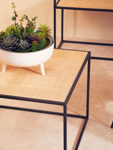 Depok Coffee Table | Natural Rattan and Black Finish Metal Square Coffee Table