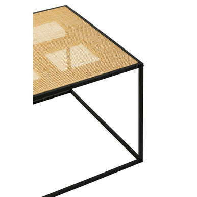 Depok Coffee Table | Natural Rattan and Black Finish Metal Square Coffee Table