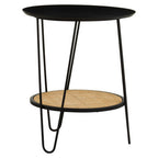 Depok Side Table | Natural Rattan and Black Finish Metal 2 Tier Side Table