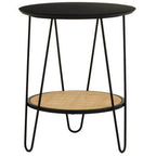 Depok Side Table | Natural Rattan and Black Finish Metal 2 Tier Side Table