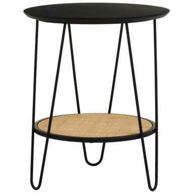 Depok Side Table | Natural Rattan and Black Finish Metal 2 Tier Side Table