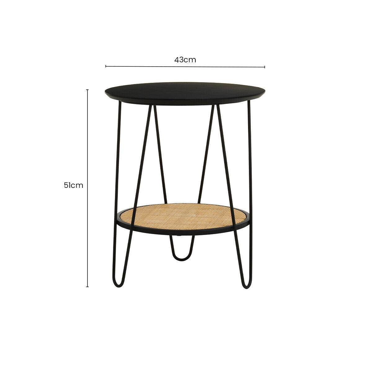 Depok Side Table | Natural Rattan and Black Finish Metal 2 Tier Side Table