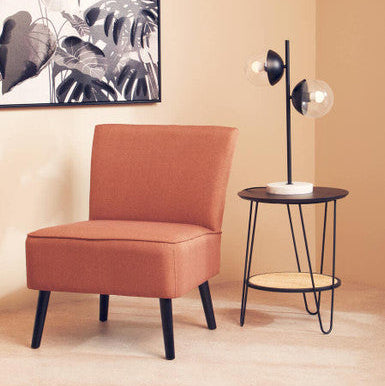 Depok Side Table | Natural Rattan and Black Finish Metal 2 Tier Side Table