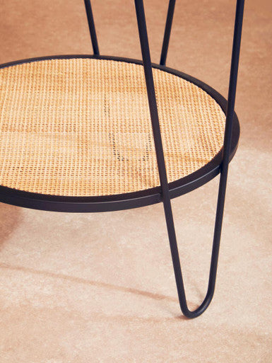 Depok Side Table | Natural Rattan and Black Finish Metal 2 Tier Side Table