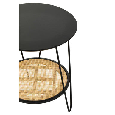 Depok Side Table | Natural Rattan and Black Finish Metal 2 Tier Side Table