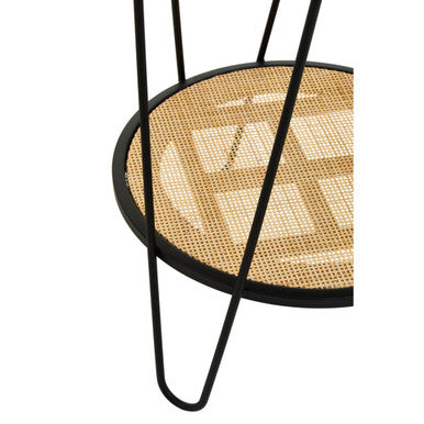 Depok Side Table | Natural Rattan and Black Finish Metal 2 Tier Side Table