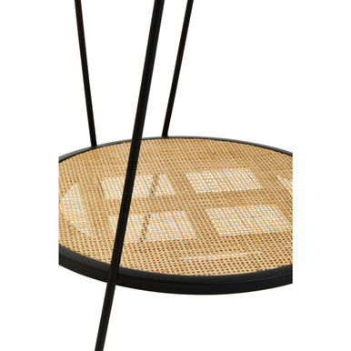 Depok Side Table | Natural Rattan and Black Finish Metal 2 Tier Side Table