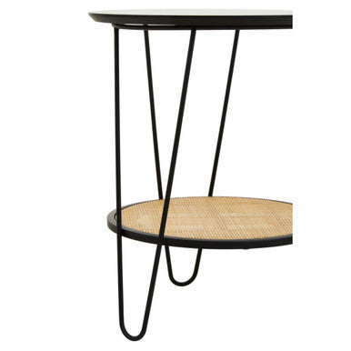 Depok Side Table | Natural Rattan and Black Finish Metal 2 Tier Side Table