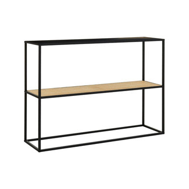 Depok Console Table | Natural Rattan and Black Finish Metal 2 Tier Console Table