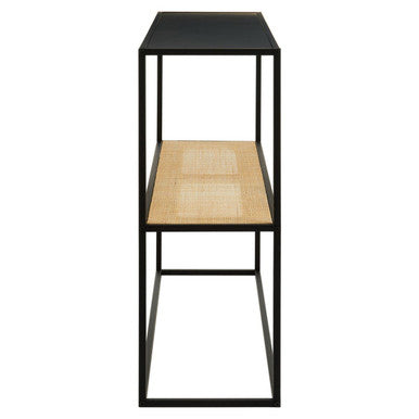 Depok Console Table | Natural Rattan and Black Finish Metal 2 Tier Console Table