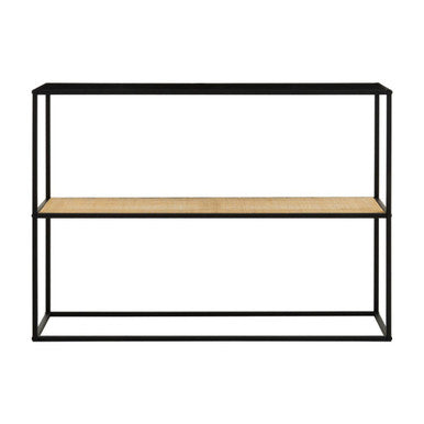 Depok Console Table | Natural Rattan and Black Finish Metal 2 Tier Console Table