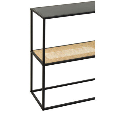 Depok Console Table | Natural Rattan and Black Finish Metal 2 Tier Console Table